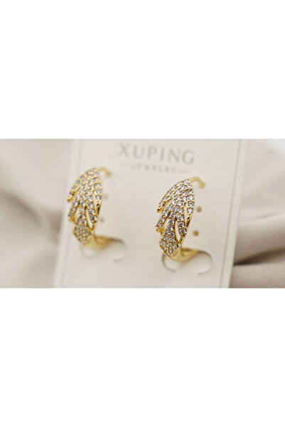 XUPING JEWELRY Cercei cu frunze placați cu aur de 18k și pietre de zirconiu