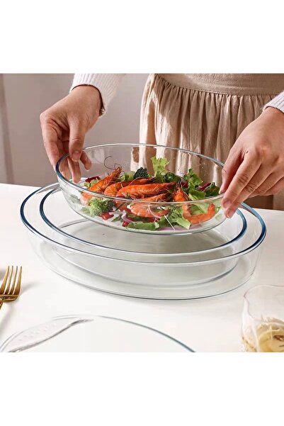 cc bin shihon Oval heat-resistant glass tray set, 3 sizes (2.4/3/4 liters)