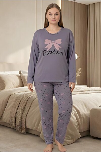 MORRO Women's O-Neck Viscose Plus Size (Oversized) Pajama Set Long Sleeve Soft Textured Comfortable