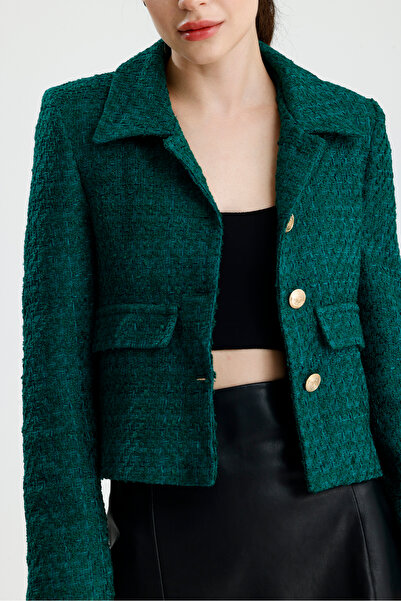 ONE WEAR Kadın Dore Düğmeli Blazer Tüvit Ceket