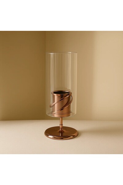 Alya Noire Lüks Metalik Bakır Tabanlı Cam Şömine - Modern Dekoratif Masaüstü ...