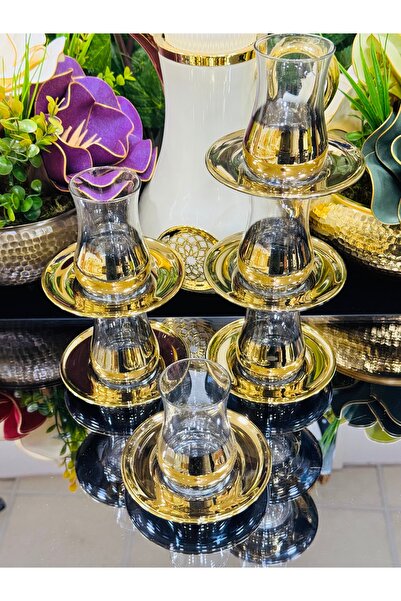 EVRA 6 Kişilik 12 Parça Eva Titanyum Çay Seti Bardağı Takımı