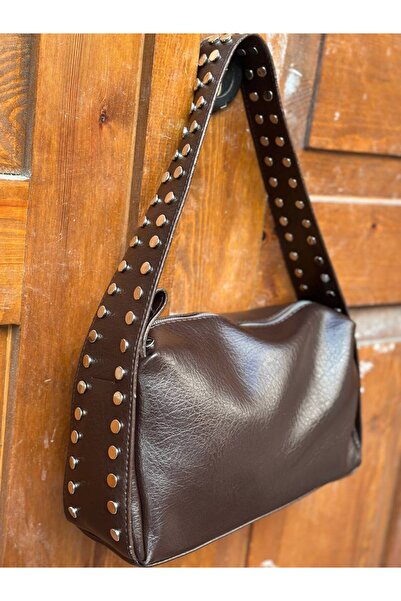 SHIKIRTI BAG STORE حقيبة كتف نسائية باللون البني الحار مع تفاصيل حزام مرصع (3...