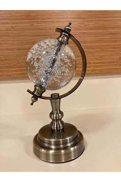 PLUS HOME DEKORATİF PİRİNÇ KÜRE OBJE RENK ANTİK ESKİTME YÜKSEKLİK 26 CM ÇAPI ...