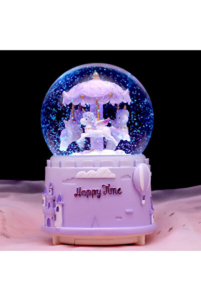 Livava Atlı Karınca Orta Boy Kar Küresi Işıklı, Müzikli, Mor, 12x8