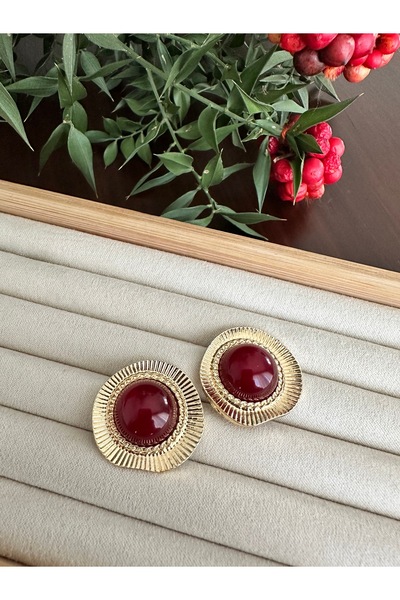 ringbox أقراط دائرية مخططة باللون العنابي