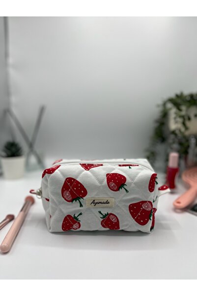 Aysmade Çilek Desen Küçük Boy Makyaj Çantası