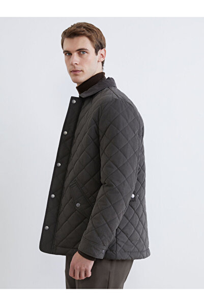 LC Waikiki Хакі Стандартний фасон Вельветовий комір Сует Чоловічий пальто