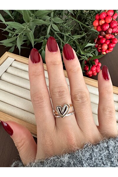 ringbox خاتم على شكل قلب مزدوج اللون مكون من قطعتين