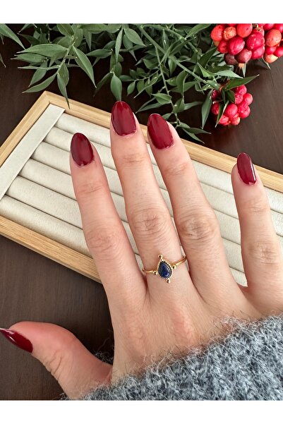 ringbox خاتم من الفولاذ العتيق مرصع بحجر قطرة باللون الأزرق الداكن والذهبي