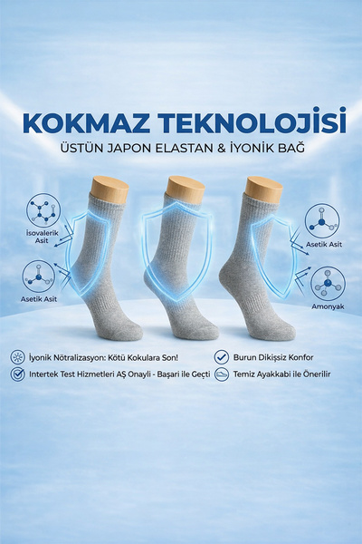 LaykMayk Odor-Free Technological Elastane Non-Smelly Gray Long 3-Piece Tennis Socks-Lykm03