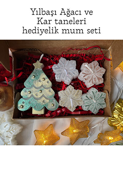 GUGES Yılbaşı Ağacı ve Kar Taneleri Mum Seti Hediye Kutusu