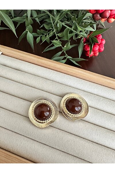 ringbox أقراط مستديرة باللون البني مخططة