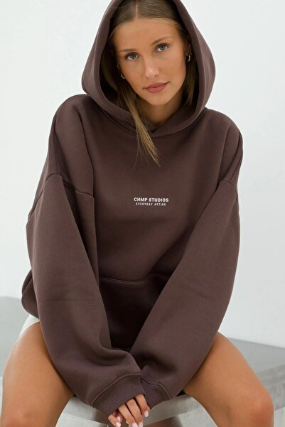 oneagılyazı Kadın Oversize Sweatshirt Hoodie – Kapüşonlu, 3 İplik Polar, Kanguru Cepli