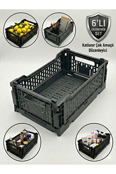 EMBazaar Katlanır Düzenleyici Kasa Antrasit Gri 6'lı Ekonomik Set Ofis Mutfak Organizeri