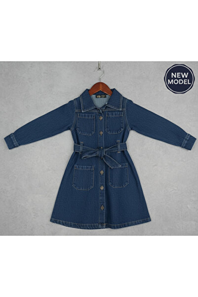 GİRL EMELY Rochie de denim pentru fetiță, cu mâneci lungi, cu nasturi și detaliu de buzunar
