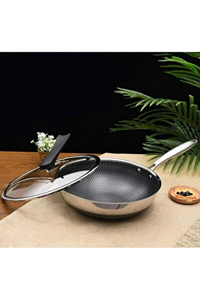 OEM Tigaie din Inox cu Strat Antiaderent Tip Fagure si Capac, 30cm Multistrat, Rezistentă la Zgârieturi