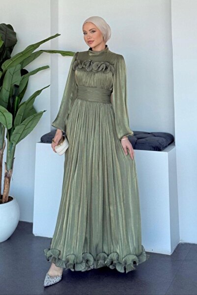 Şulemoda Giyim Rochie de seara cu volane kaki