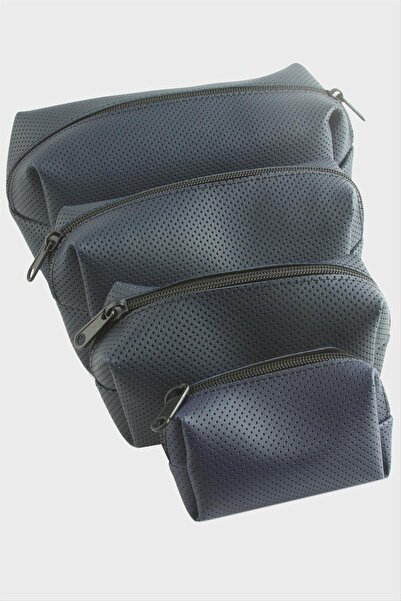 ZERO LAND 1611116749 4 قطع حقيبة مكياج (211611) مع حامل يدوي - أزرق داكن