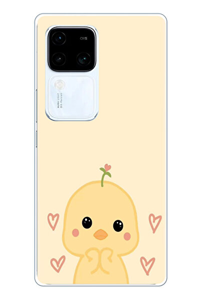 TechTree حافظة سيليكون مطبوع متوافقة مع هاتف Vivo V30 بنمط كتكوت لطيف وقلب