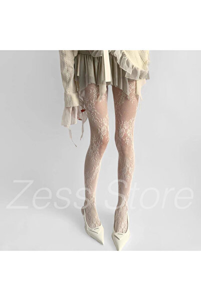 Zess store Șosete din dantelă pentru femei Zess Lolita Y2k Vintage Hollow Floral Mesh