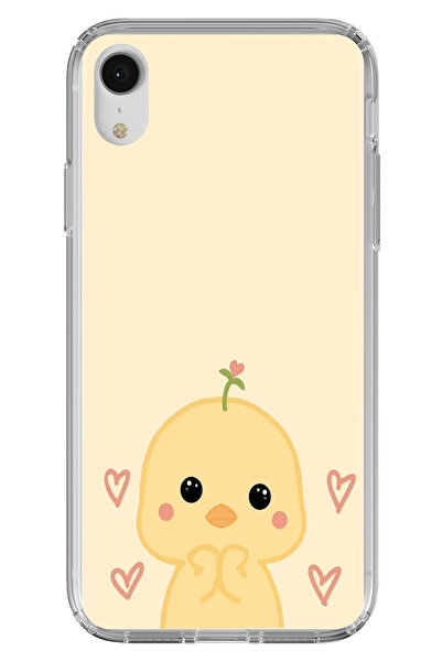 TechTree حافظة سيليكون مطبوع متوافقة مع هاتف iPhone XR بنمط كتكوت لطيف وقلب