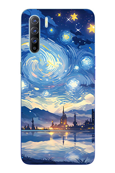 TechTree حافظة سيليكون متوافقة مع هاتف اوبو رينو 3-A91 بتصميم السماء المرصعة ...