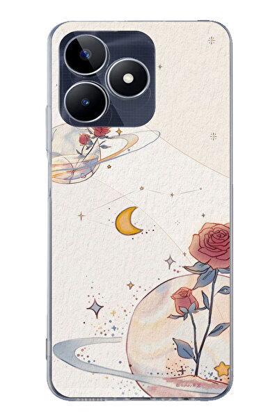 TechTree حافظة سيليكون متوافقة مع هاتف Realme C53، بتصميم كوكب ونجمة ووردة مطبوع