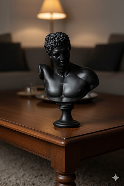 Dekoromi Dekoratif Siyah Lüks Antik Yunan Büst Biblo (50x34cm) Mitolojik Deko...