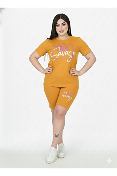 TREN Printed Message Coordinates Soft Cotton Twin Set Women's Leisure Wear Shorts Outfit