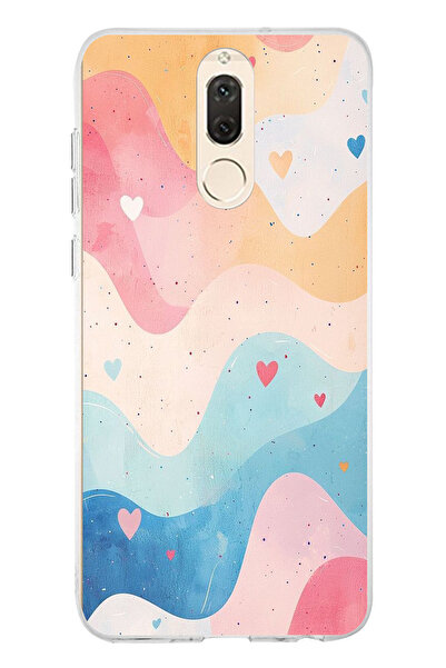 TechTree حافظة سيليكون متوافقة مع هاتف هواوي ميت 10 لايت ذات ألوان باستيل ومموجة وقلب مطبوع