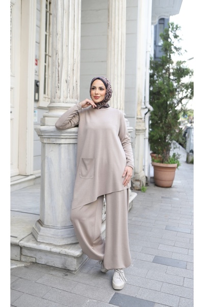 NİSUM MODA Asymmetrical Cut Pocket Modal Suit