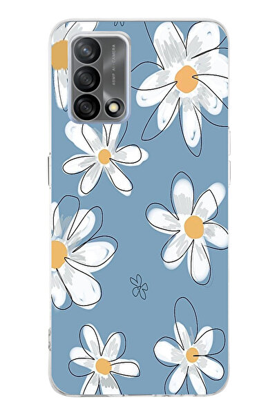 TechTree حافظة سيليكون متوافقة مع هاتف OPPO A74 باللون الأزرق ديزي جاردن مطبوع