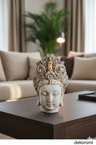 Tual Hobi Sanat Dekoratif Dev Buda Kafası Heykeli (45x29cm) Lüks Ev Dekorasyo...