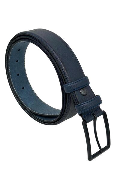 S.S SÜZER DERİ جلد صناعي باللون الأزرق الداكن 3.5 سم. حزام رجالي كلاسيكي ذو ل...