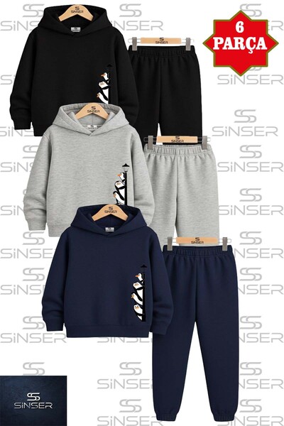 SS SİNSER Children's 3-Piece Set'Penguin Directly in the Line' 3-Piece Hooded...