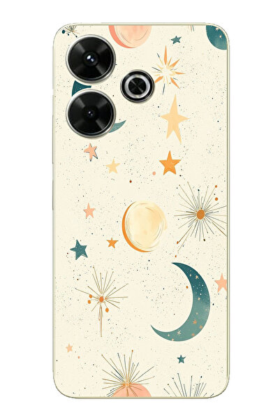 TechTree حافظة سيليكون متوافقة مع Redmi 13 ذات خلفية كريمية وقمر ونجمة مطبوع