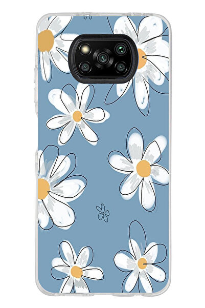TechTree Poco X3-X3 PRO-NFC Uyumlu Mavi Papatya Bahçesi Baskılı Silikon Kılıf