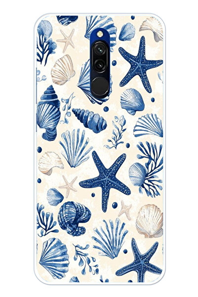 TechTree حافظة سيليكون مطبوع متوافقة مع هاتف Redmi 8 بنمط صدفة البحر الزرقاء ...