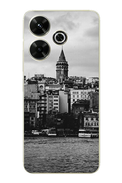 TechTree حافظة سيليكون متوافقة مع هاتف Redmi 13 مع مناظر برج جالاتا والبحر مطبوع