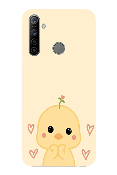 TechTree حافظة سيليكون مطبوع متوافقة مع هاتف Realme 5i - 6i - C3 بنمط صيصان لطيف وقلب