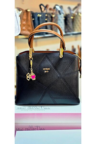 FASHION Women's Black Geometric Patterned Gold Detailed Hand and Shoulder Bag