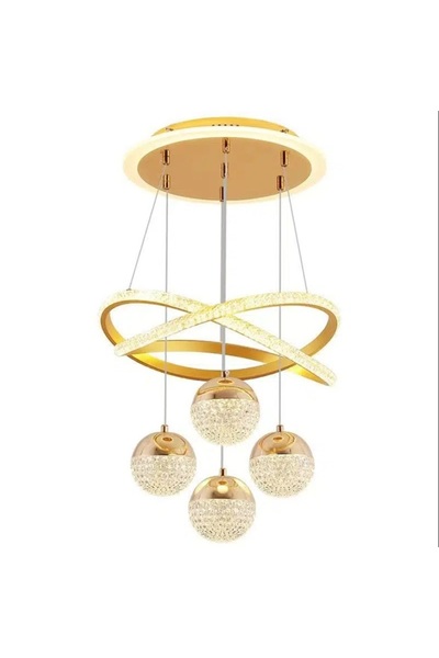 OEM Candelabru auriu cu LED, 4 globuri de cristal, înălțime reglabilă 100 cm, diametru 40 cm