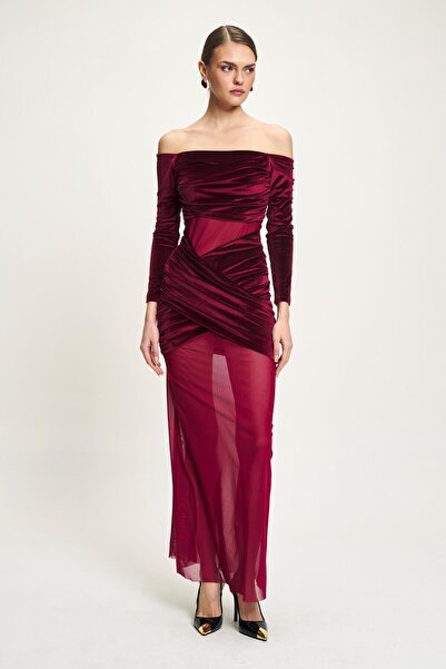 Lijuri Rochie din catifea cu decolteu decoltat din tul cu guler Madonna 2929 R3-D-K3