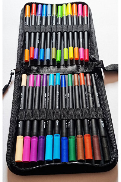 Modellino 24-36-48-60-80-100-120'li Çift Uçlu Fırça ve 0.4 Fine Uç Dual Brush Pens Çantalı Keçeli Sanat Kalemi