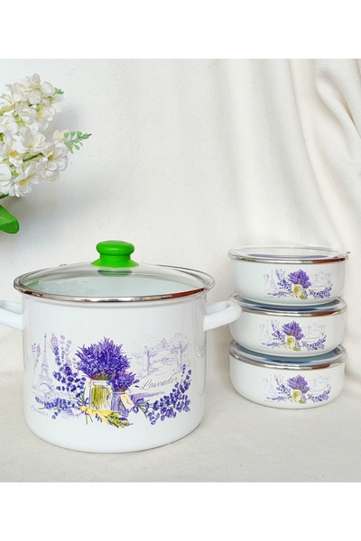 EBRULİEMAYE Lavender Enamel Yogurt Fermentation Set 6.5 Liter Pot 4 Pieces