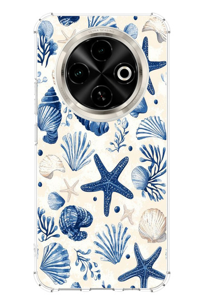 TechTree حافظة سيليكون مطبوع متوافقة مع تكنو سبارك 30C بنمط الصدف الأزرق والنجمة