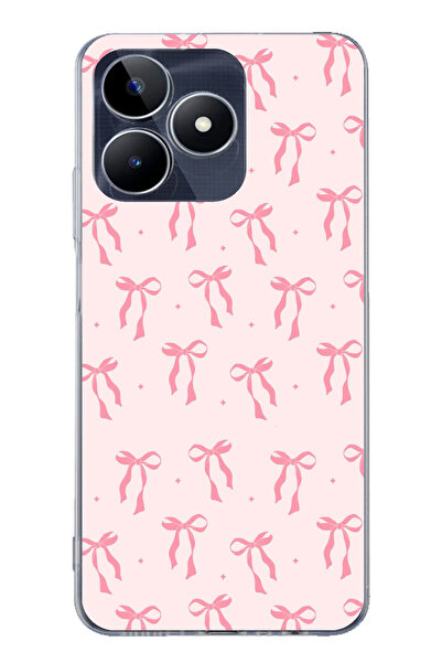 TechTree حافظة سيليكون مطبوع متوافقة مع هاتف Realme C53 بنمط فيونكة وردية ناعمة