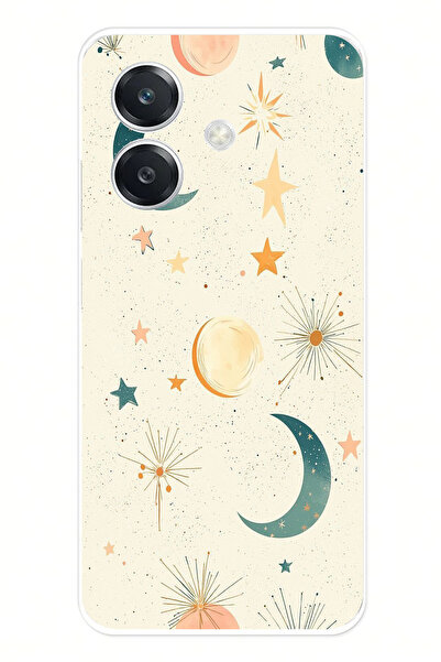 TechTree حافظة سيليكون متوافقة مع هاتف OPPO A3 ذات خلفية كريمية وقمر ونجمة مطبوع