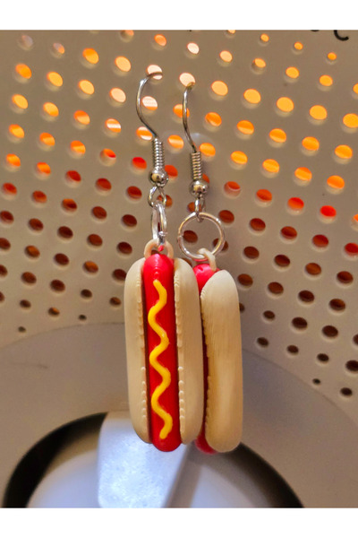 ADA 3D Sosisli Sandviç (Hot Dog) Küpe Çifti - Hardallı ve Gerçekçi Tasarımlı ...